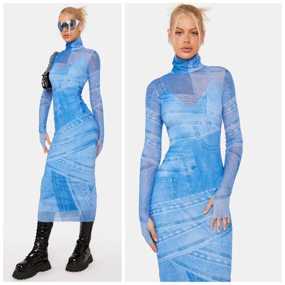 AFRM Dresses & Skirts - AFRM shailene denim print maxi dress in blue- XS nwt